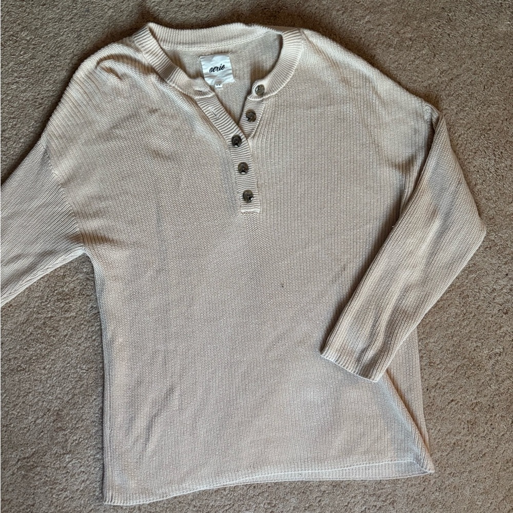 Aerie Cream Knit Button-Up Top
